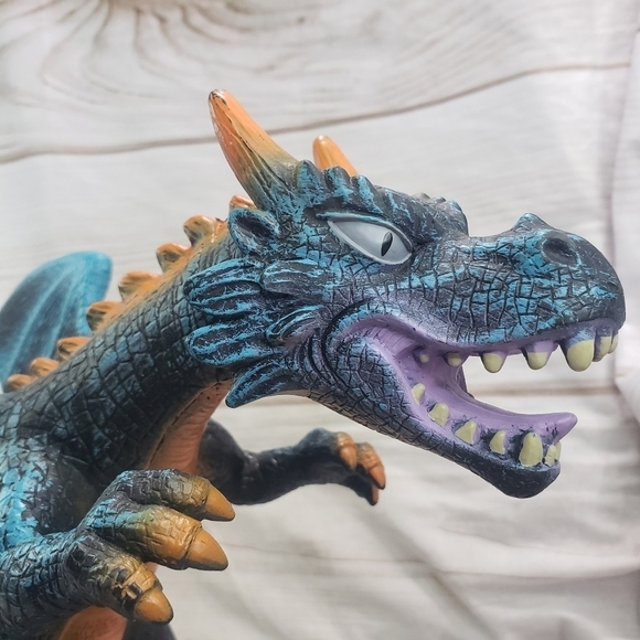 Blue Orange Dragon 11.5 Inch Soft Rubber Toy 2018 Open Mouth - Picture 3 of 10